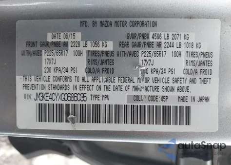 2016 Mazda Cx-5 Touring z USA, uszkodzony, nr VIN JM3KE4CYXG0686035